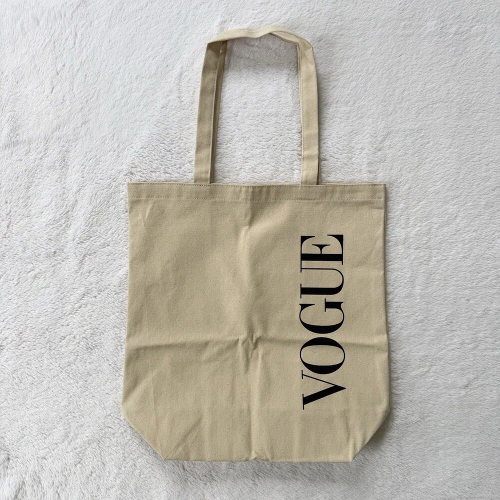 Vogue Black Letters On Canvas Medium Tote Bag New 15”x15” Double Sided